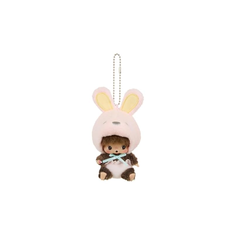 Sekiguchi Monchhichi Animal Babychichi SS Large Face Keychain Plush Toy - Rabbit (205806) H13×W6.5×D7cm