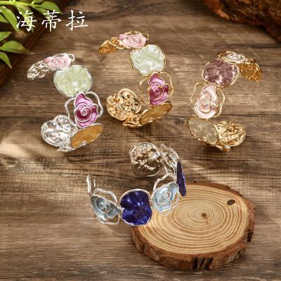 Color Painting Oil Hollow Rose Opening Bracelet, Valentine's Day Women's Premium Cloud Bracelet