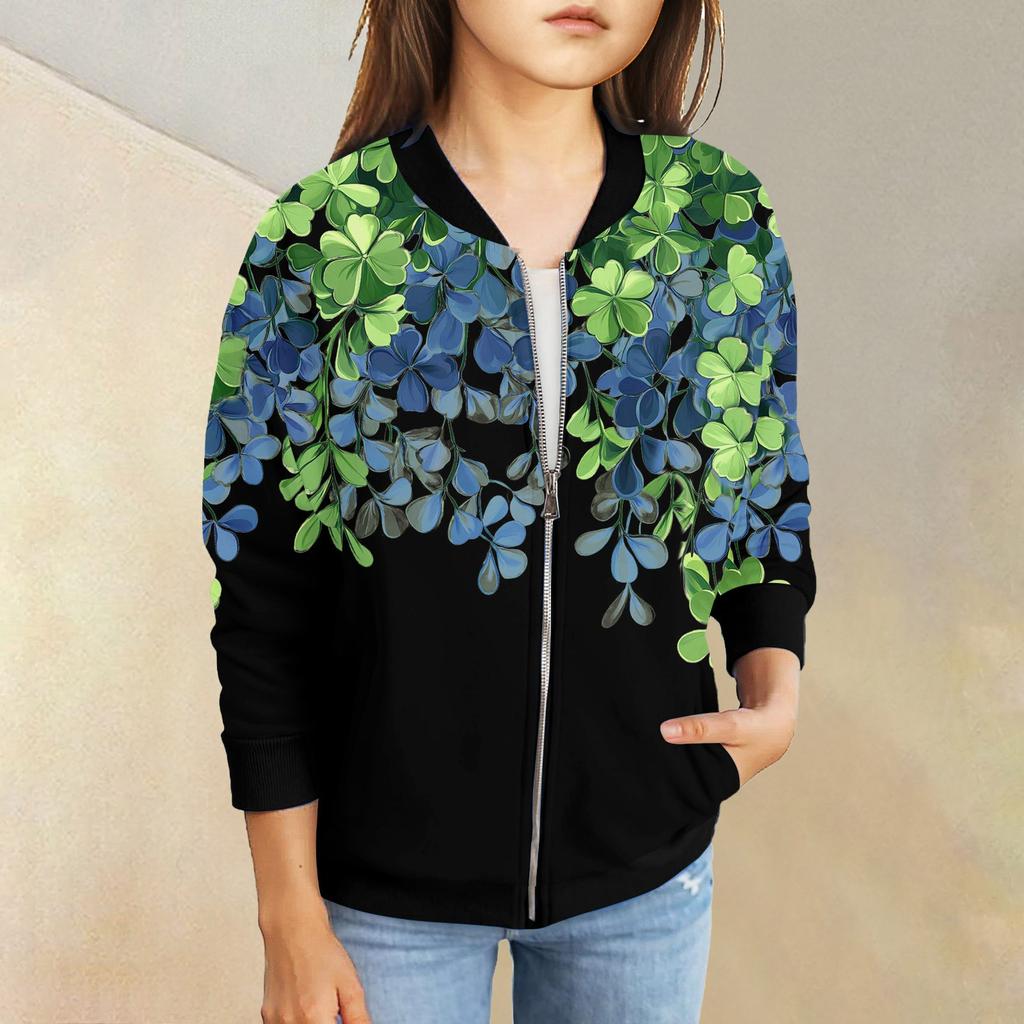 Dívčí bundy na zip Dětské podzimní mikiny s dlouhým rukávem Svrchní oděvy s kapsami St. Den svatého Patrika 5-15 let