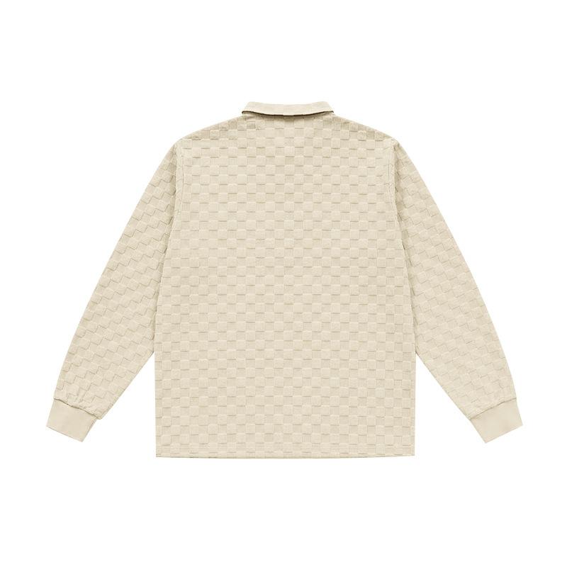 Herren Viertel-Reißverschluss Langarm Poloshirt Waffel Karomuster Jacquard Umlegekragen Freizeit Herbst Winter Lockerer Schnitt Pullover Oberteile