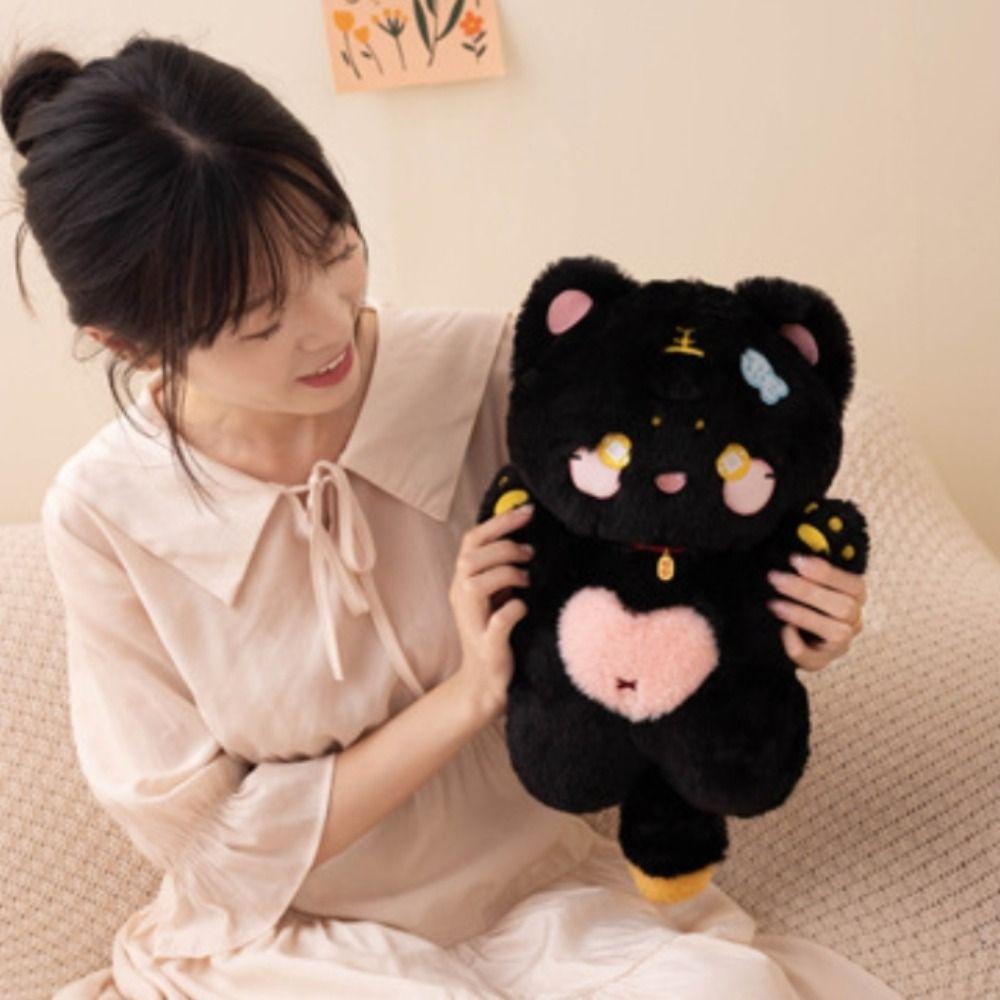 Standing White Cat Plush Pillow Attract Wealth Black Cat Plush Doll  Birthday Christmas
