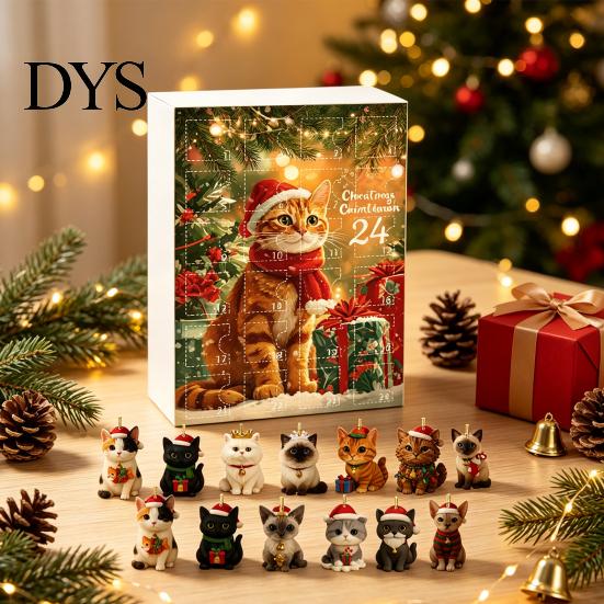 Vánoční odpočítávací kalendář Vánoční adventní kalendář, 24denní krabička s kočkou psem sváteční závěsné ozdoby kravička akrylové ozdoby, Sváteční dekorace na stromek,