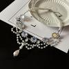 1PC Vintage French Moonstone and Freshwater Shell Fringe Necklace - Multi-Layer Chain with Imitation Pearl Buckle