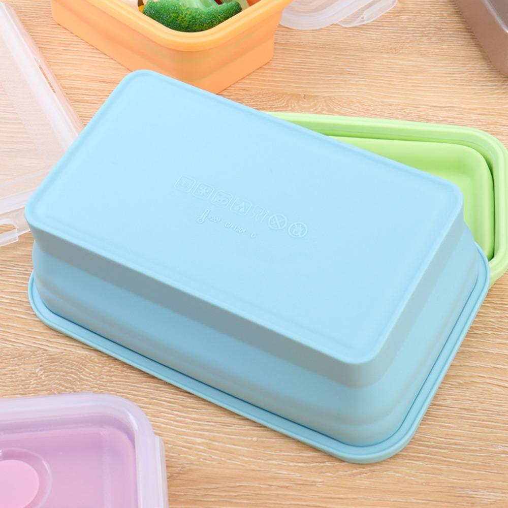with Lid Collapsible Silicone Food Container Rectangle Food Storage Box Foldable Lunch Box  Outdoor