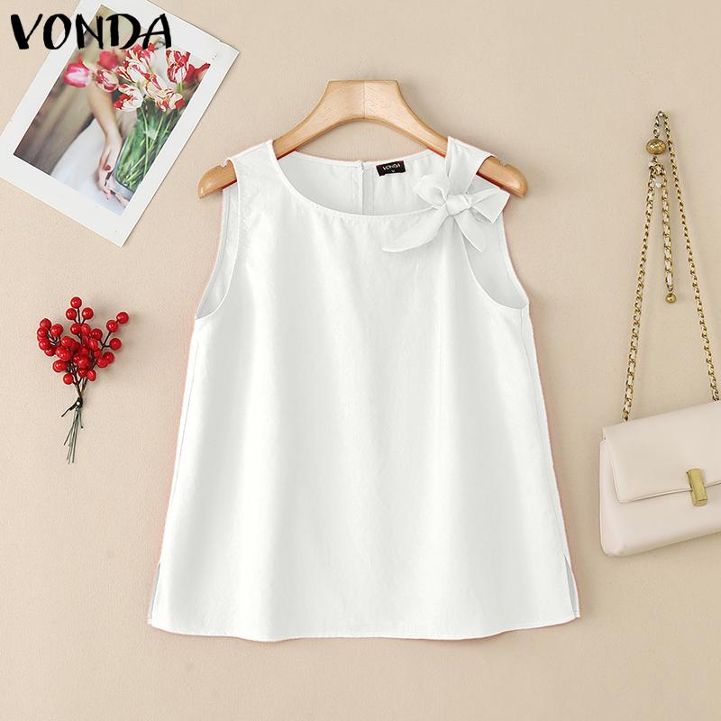 

VONDA Womens Sleeveless Casual Bow Knot Solid Color Tank Tops S белый