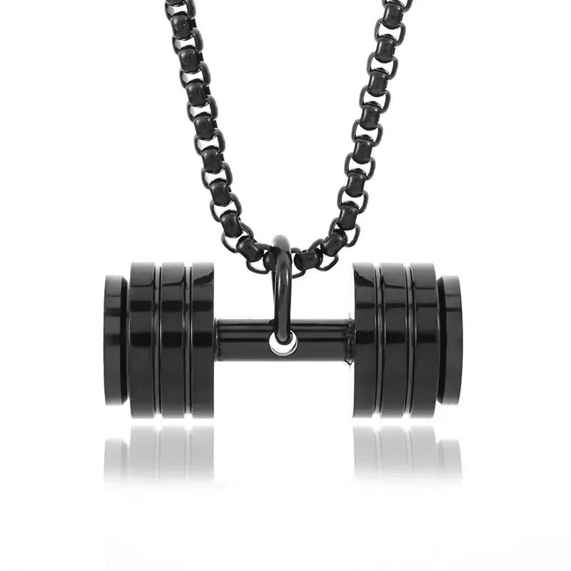 Coole Titanstahl Kurzhantel Anhänger Halskette Langhantel Fitness Anhänger für Männer und Frauen Freizeit Sport Punk Schmuck