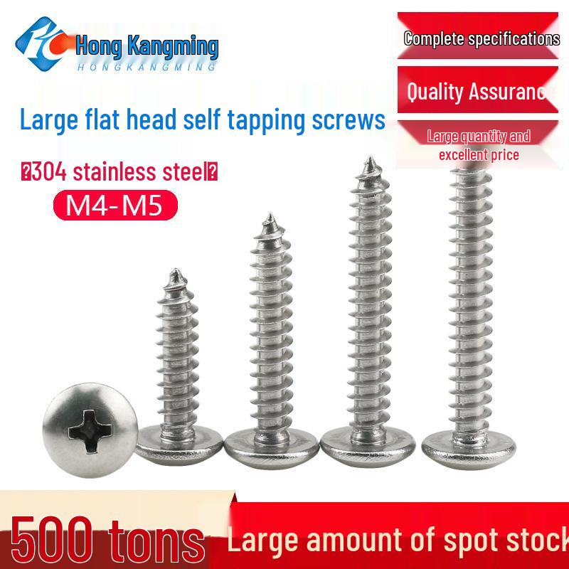 Stainless Steel Cross Mushroom Head Self-Tapping Screws, Large Flat Head, M3/M4/M5/M6, Pointed Tail.