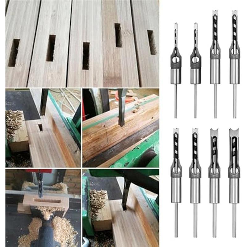 A96I-8Pcs Woodworking Square Hole Drill Bits,Wood Mortising Chisel,Square Hole Mortising Chisel Drill Bit For Mortising