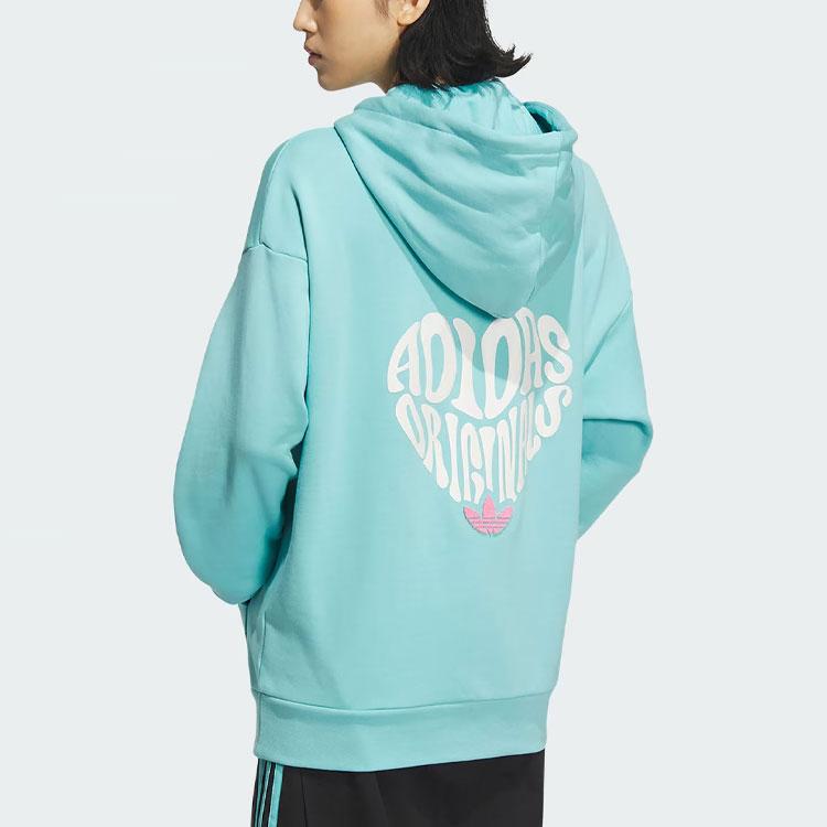 Adidas Originals V-Day Letter Print Sport Hoodie Unisex Tops Mint-Green JE3475