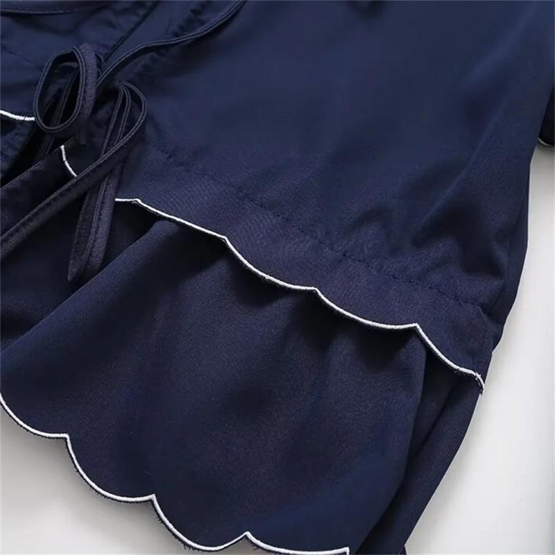 Wave Ruffles Lace Up Bow Shirts Women Spring Causal Loose V-neck Long Sleeve Blouses Lady Temperament Tops