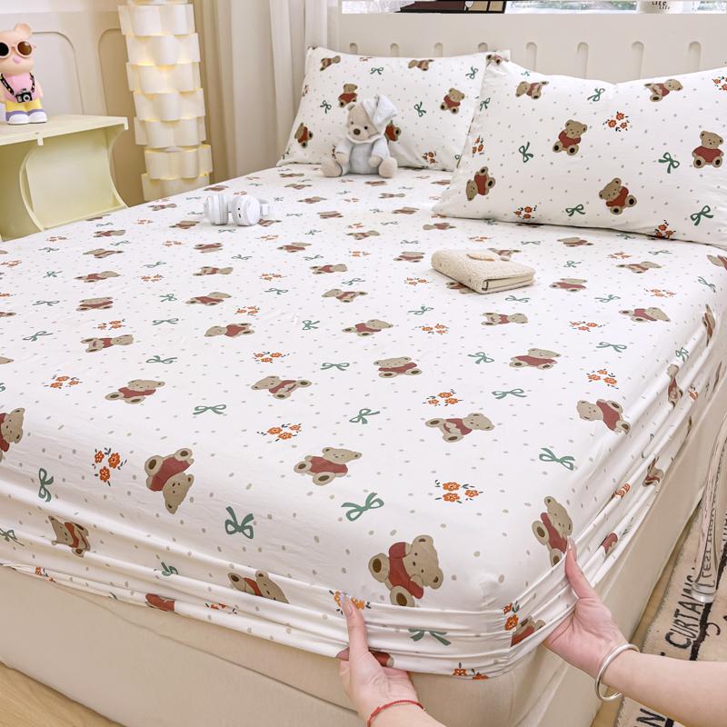 1pc Washed Cotton Bed Sheets with Elastic Single/Queen/King Cartoon Style Fitted Bed Sheet sabanas matrimoniales Sheets for Bed