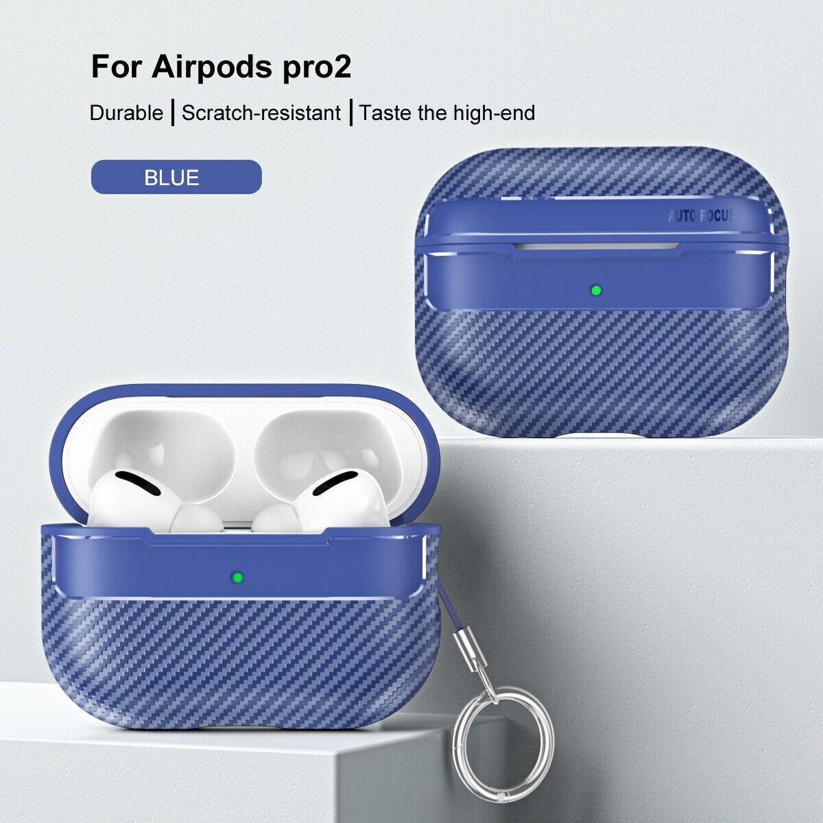 For Apple Airpods Pro 2nd Genration Shockproof Carbon Fiber Keychain Case Cover For AirPods Pro 2nd Gen синий