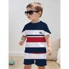 Jungen Kleidung Lässig Streifen Buchstabenmuster Druck Kurzarm T-Shirt Shorts Set Outdoor Schnelltrocknend Oberteile Lässig Kinder Oberteil