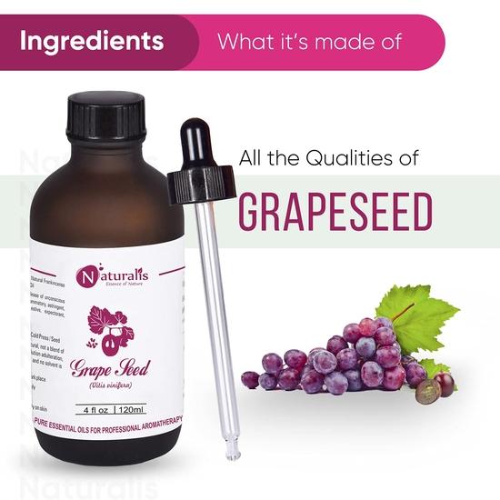 Naturalis Essence Of Nature Cold Pressed Grapeseed Oil 100% Pure And Natural Carrier Oil, Grape Seed Oil For Skin And Hair - 120Ml