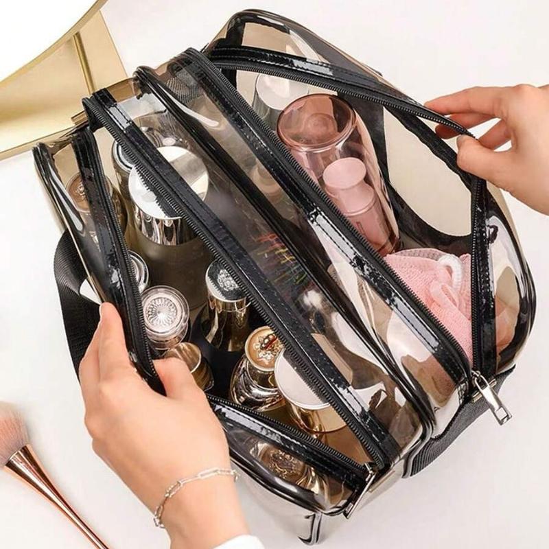 1 Peça Bolsa de Maquiagem para Viagem Bolsa para Pincéis de Maquiagem Bolsa de Higiene Pessoal Bolsa de Maquiagem Transparente Feita de Material PVC, Bolsa de Higiene Pessoal Portátil, Bolsa de Armazenamento de Cosméticos