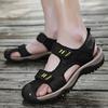 Men Hiking Sandals Outdoor Black Leather Sandals Wide Head Closed Toe Sport Sandals Summer Beach Shoes for Father Plus Size