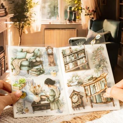 20-Piece Retro Women's Daily Life Sticker Book, Cozy Home & Café Motifs, Self-Adhesive for DIY Crafts