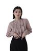 Natural Beauty Basic Frill Line Beige X Black Women's Two-Tone Blouse,