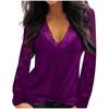 Fashion Womens Casual Sexy lace mesh stitching V-neck long sleeve top