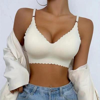 Sujetador de seda helada sexy sin costuras de color sólido ultrafino color piel sin aros sujetador deportivo cómodo para mujer