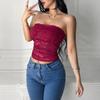 Women's Strapless And Navel Exposed Hollow Solid Color Knitted Top