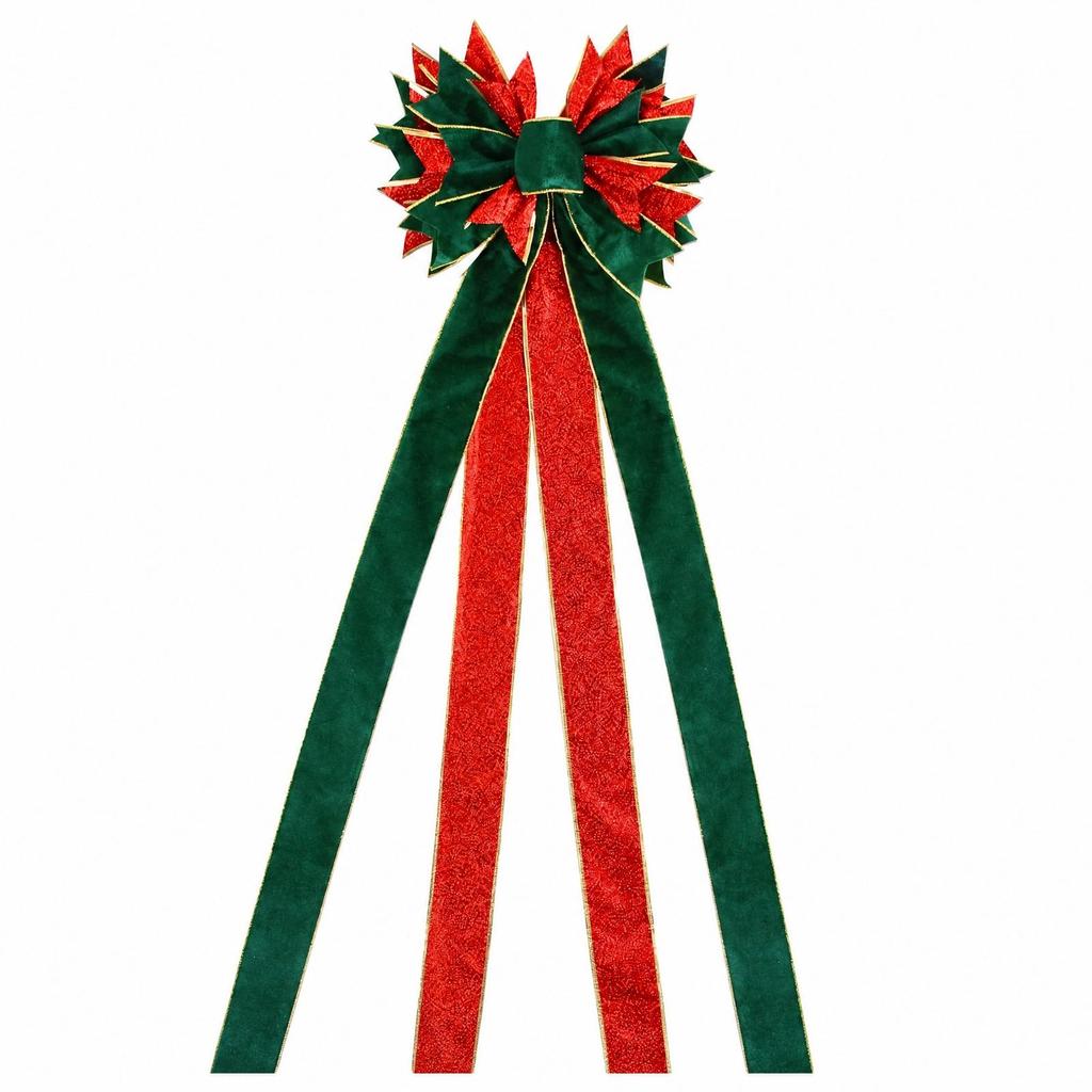 Holiday Ornament Oversized Large Tree-Top Bow with Hanging Ribbon Tails Festive