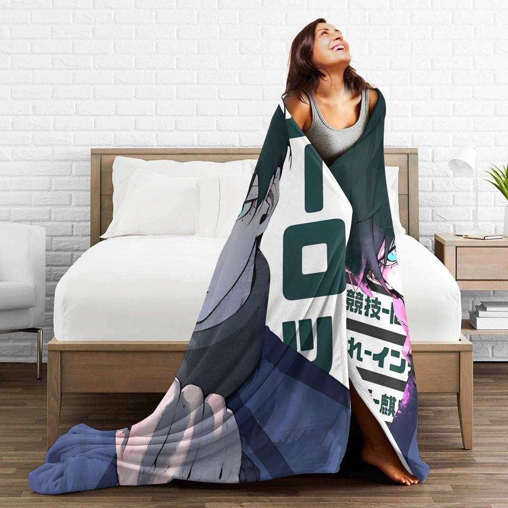 Blue Lock Rin Itoshi Knitted Blanket Meguru Bachira Flannel Throw Blanket Bed Decoration Ultra-Soft Warm Breathable Rug Piece