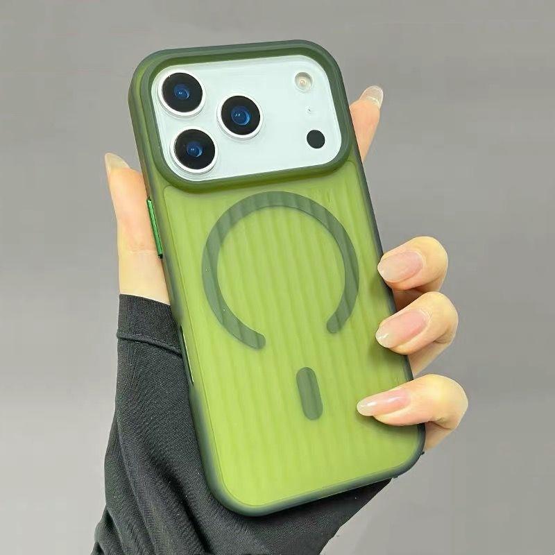 

Corrugated Pattern Magsafe Wireless Charging Case For iPhone 17 Air 16 15 14 13 12 Pro Max Shockproof Matte Stripe Cover iPhone 12