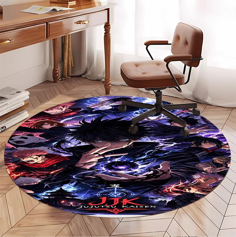 Jujutsu Kaisen Pattern Round Rug, Indoor/Outdoor Mat, for Picnic, Gameroom, Bedroom, Office, Living Room, Home Decor Carpet, Birthday Gift