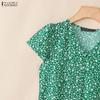 ZANZEA Women Casual V-Neck Floral Print Short Sleeve Dress