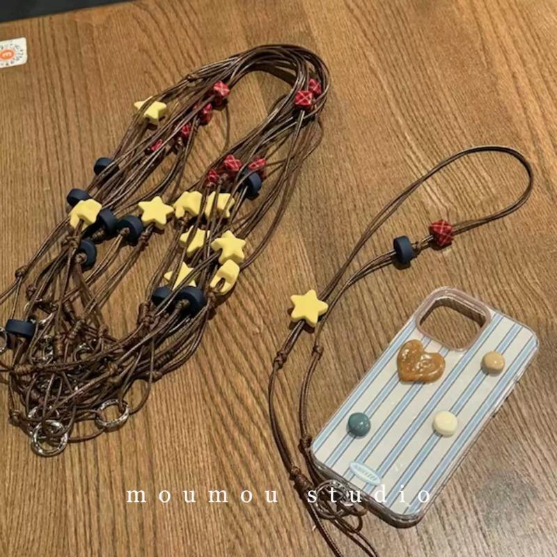 1Pc Star Hanging Neck, Original Wax Oil Line Feel Paint Star Beads High Value Handmade Beaded Mobile Phone Chain Hanging Neck