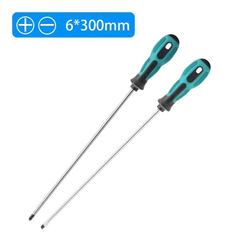 Cross And Slotted Screwdriver Green Rubber Handle Screwdriver Comfortable Grip