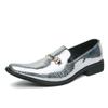 Fashion Luxury Banquet Dress Formal Shoes Pointed Low Cut High-end Business Casual Shoes for Men's Silver Men's Shiny Leather Shoes