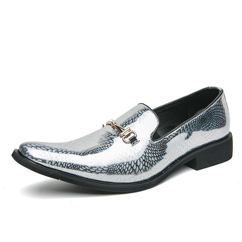 Fashion Luxury Banquet Dress Formal Shoes Pointed Low Cut High-end Business Casual Shoes for Men's Silver Men's Shiny Leather Shoes