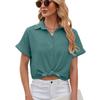 Sommer frauen Shirt Neue Einfarbig Revers Kurzen ärmeln Hemd Tasten Lose Tops