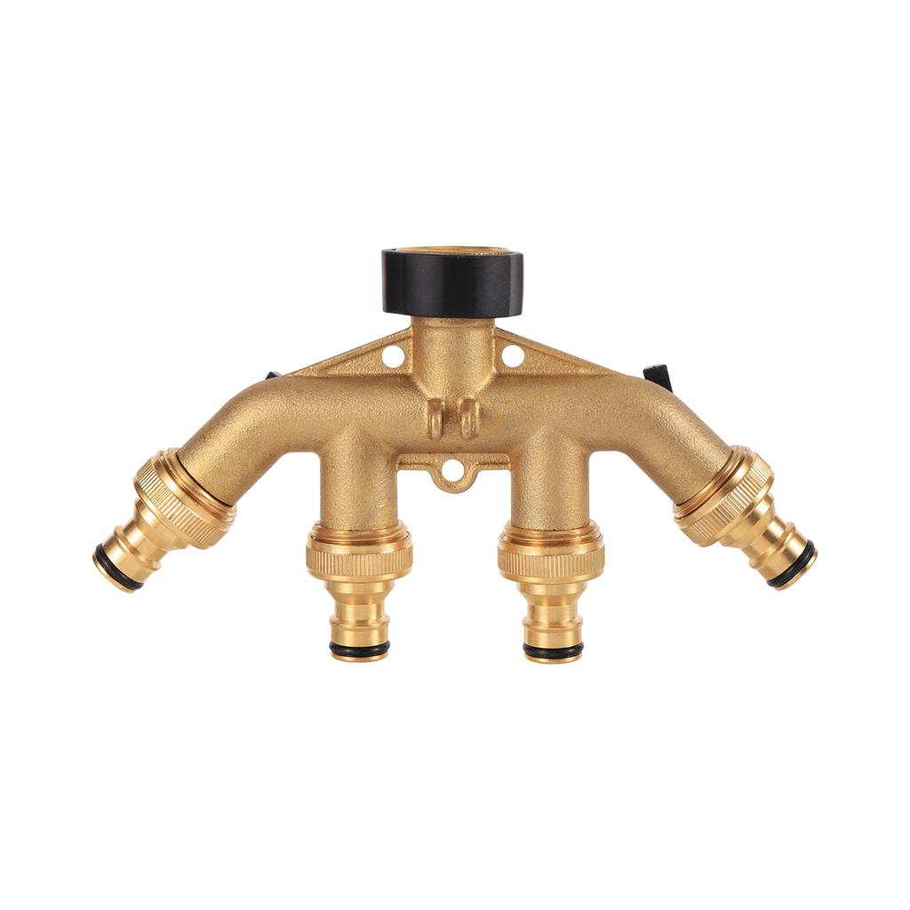 Brass EU/US 3/4" Female/Male Thread 4-Way Water Splitter With Valve Garden Irrigation Multi-Way Joint Tap Pipe Nipple Connector