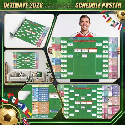 Calendario del Torneo del Campeonato de Fútbol 2026 Póster de Pared Gráfico de Llaves de Gran Formato para Seguimiento del Evento y Registro de Resultados de Partidos