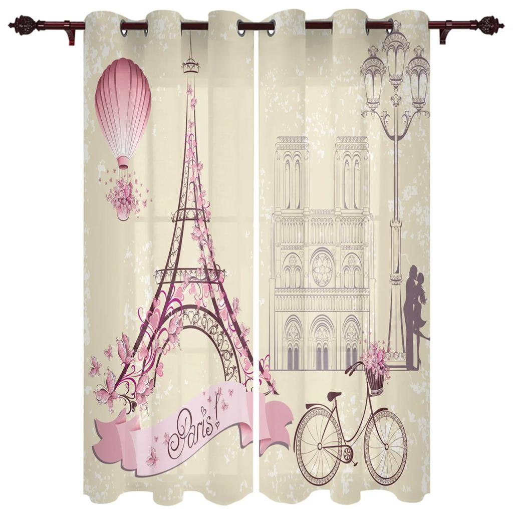 France Paris Tower  Air Balloon Retro Curtains for Bedroom Living Room Drapes Kitchen Children Window Curtain Home Decor