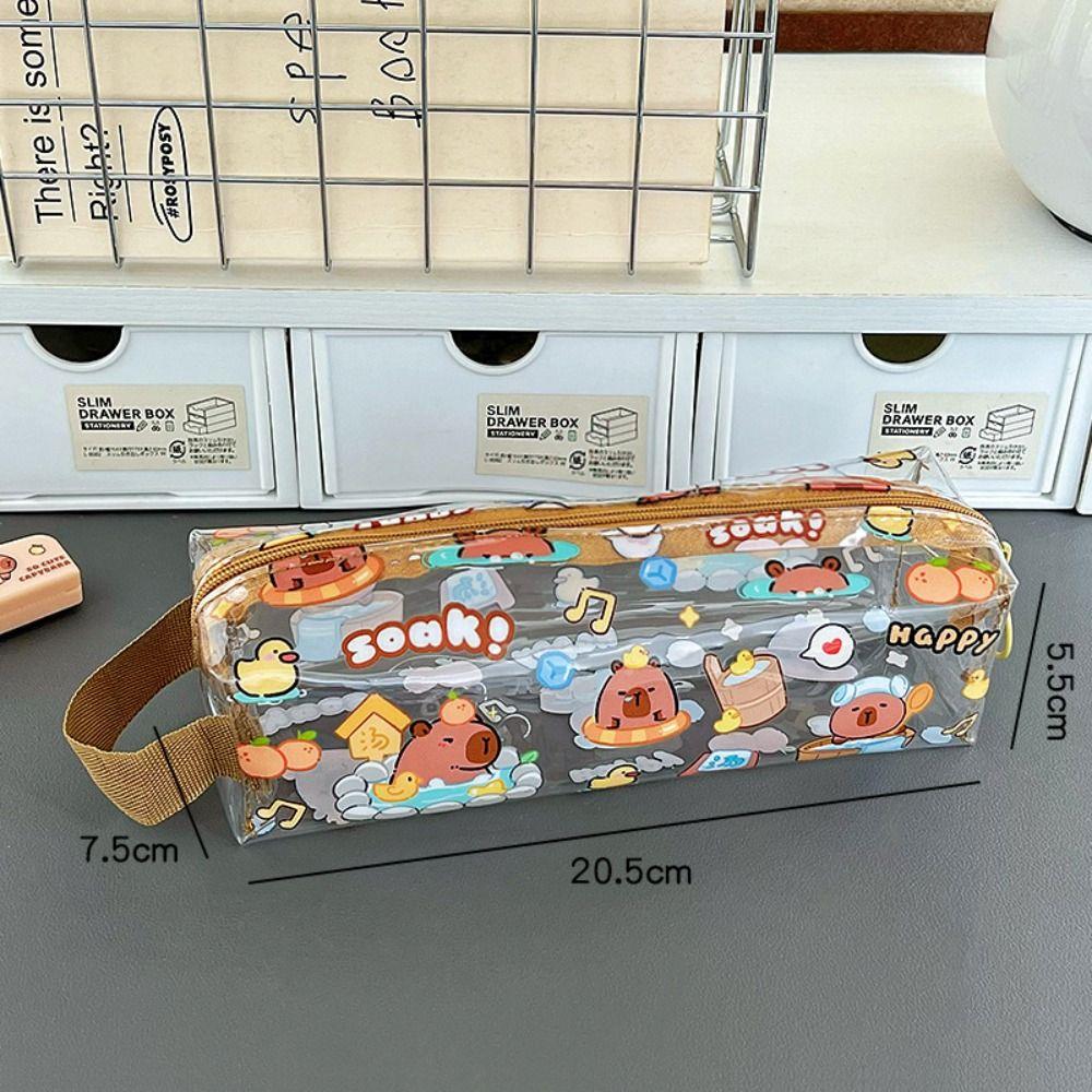Kawaii Capybara Pen Bag Cartoon Stationery Storage Bag Transparent Pencil Case  Student Gift