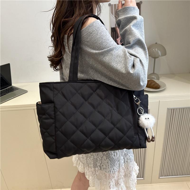 Large Capacity Tote Bag Korean Style Nyl Diamd Pattern Shoulder Bag Women Ins Fashi Commuting Shopping Bag