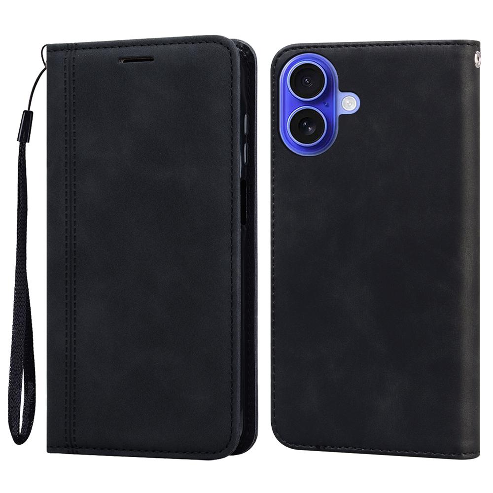 For iPhone 16 Case Business Style Magnetic Closure Leather Phone Cover with Strap