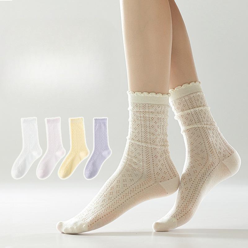 Female Summer Thin Breathable Mesh Boneless Loose Mouth In The Tube Stack Socks