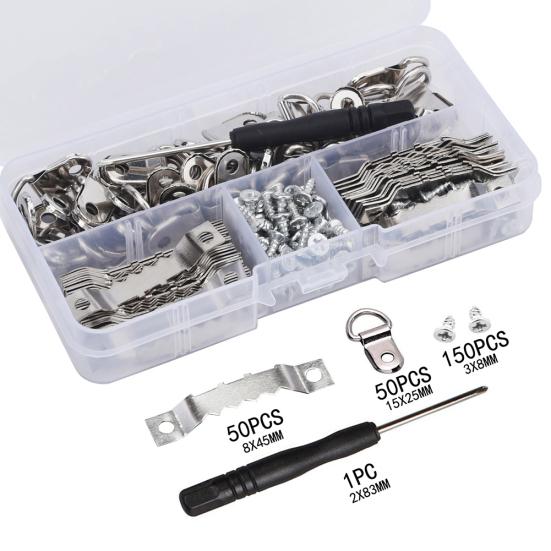 251Pcs/Set Sawtooth Hook Flat Screw D-Rings Picture Frame Hanger Mounting Kit