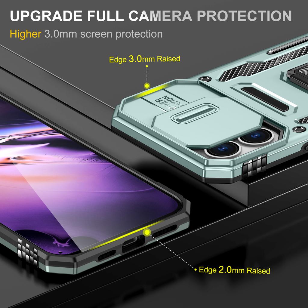 Armor Series For iPhone 16 Plus Case Adjustable Kickstand PC+TPU Phone Cover with Slide Lens Guard