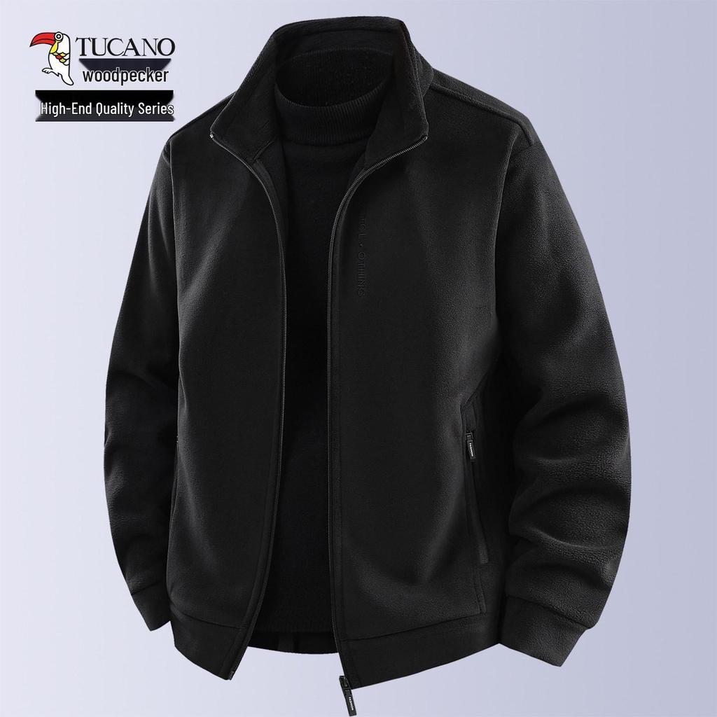 Woodpecker Men's High-End Fleece Jacket - Spring/Autumn Cardigan for Middle-Aged Dads
