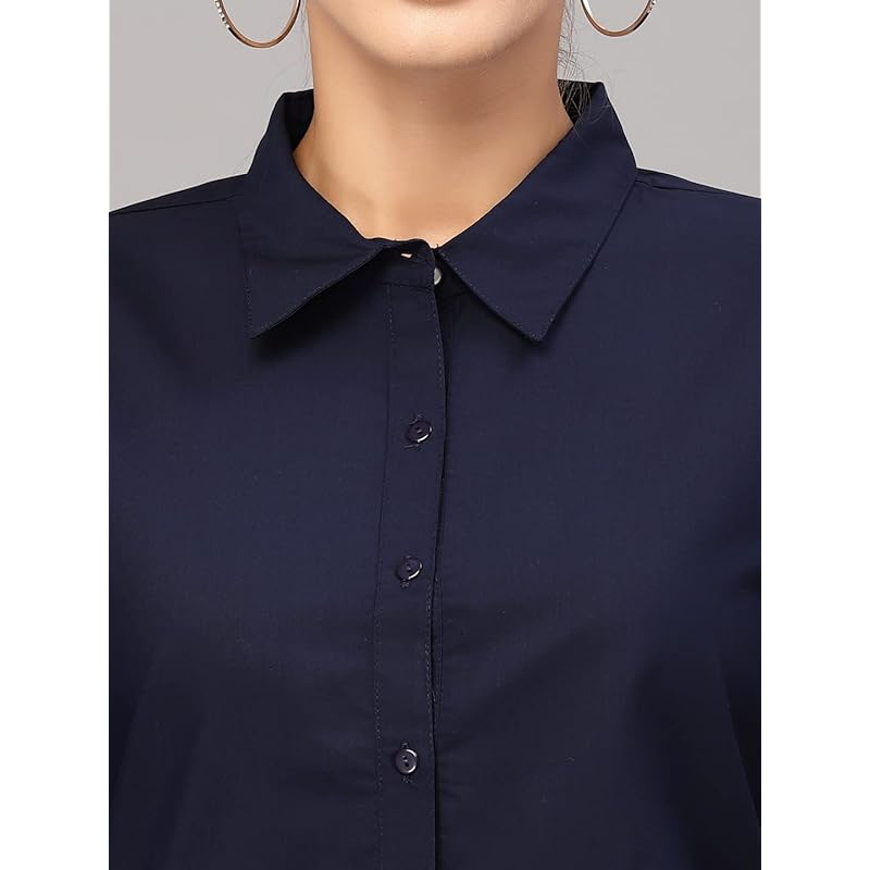 Style Quotient Women Solid Navy Polycotton Regular Formal Shirt