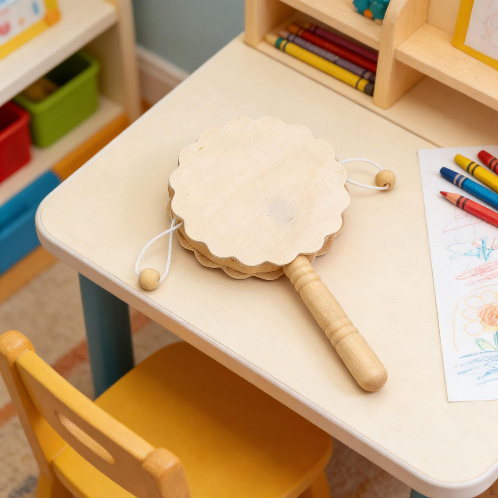 

7Pcs DIY Rattle Drum, Blank Unfinished Crafts, Hand Bell Wood Toy Mini Shaking for