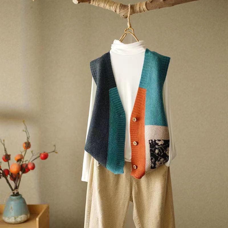 Women's 2023 Retro Loose Knit Vest Cardigan Sweater Shawl for Spring and Autumn