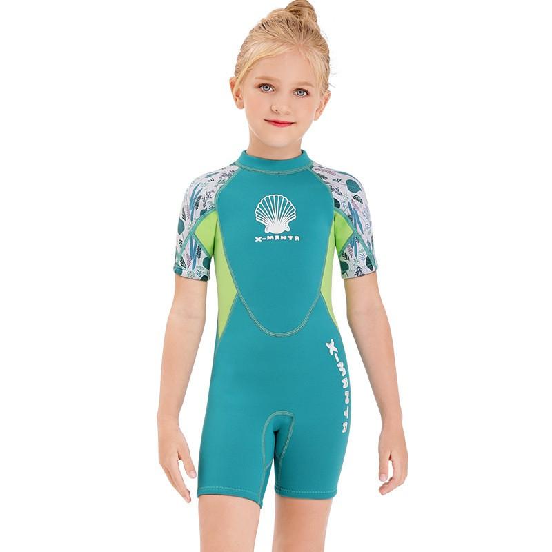 2.5mm Neoprene Kids Girls Wetsuit Short Sleeve Full Body UV Protection Dive Suit Snorkeling Surfing Swimming