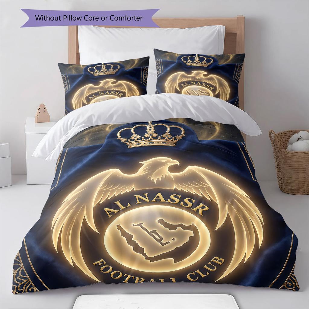 Biancheria da letto con motivo Al-Nassr FC, Set piumone Copripiumino Federa Regalo di Compleanno per la Casa(1 * copripiumino + 2 * federa, senza nucleo)